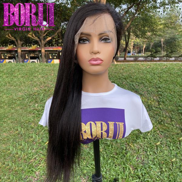 180 perucas retas do Frontal do laço da peruca do cabelo humano de Yaki do brasileiro cru real da densidade