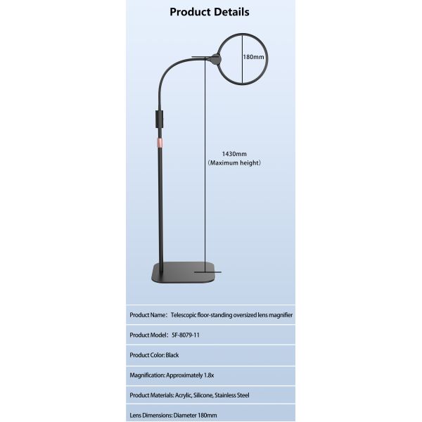 Adjustable Large Light Magnifier Multi-Angle Floor Standing with Height Adjustment for Home and Office Multiple Scenarios
