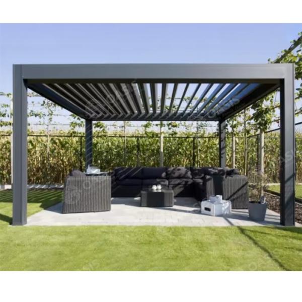 Gazebo de aluminio moderno con techo con luvas, pérgola de metal con luvas