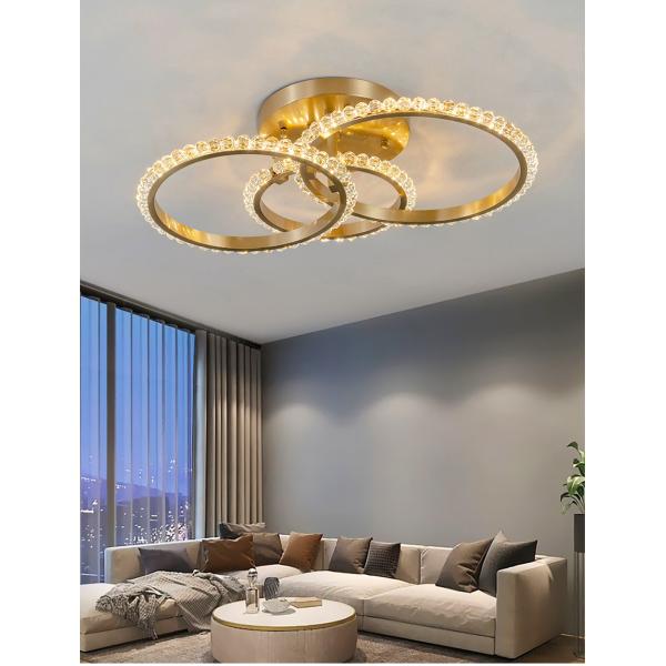 Simple Crystal Ceiling Light For Living Room Led Gold Circles Ring Chandelier Lamp(WH-CA-72)