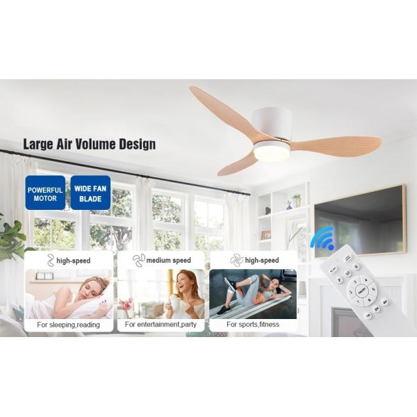 DC motor Large Air Volume Remote Control for Kitchen Bedroom Dining room Modern Ceiling Fan with LED Light (WH-VLL-34)
