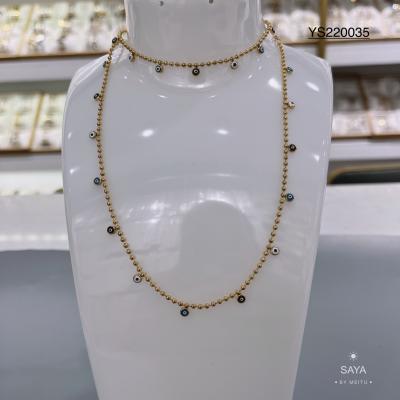 Blue Devil's Eye Gold Bead Chain Necklace 18k Gold Plated Stainless Steel Jewelry