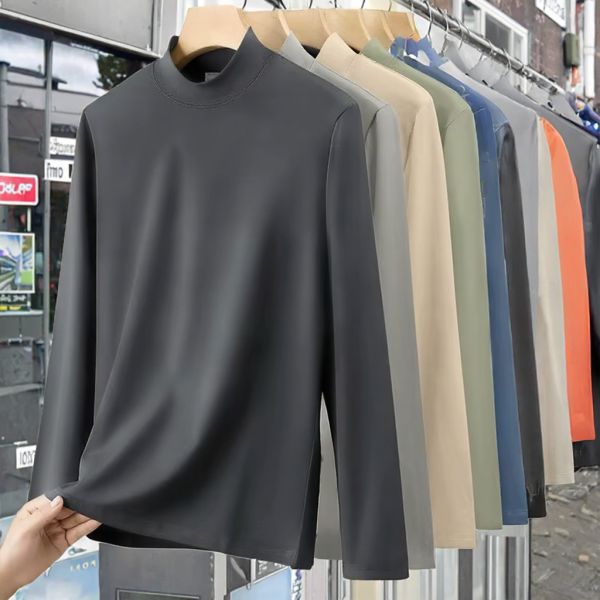 High Quality Modal 100%Cotton Half Turtleneck Bottoming Shirt Men's Casual Long Sleeved Knitted Blank Design T-shirt