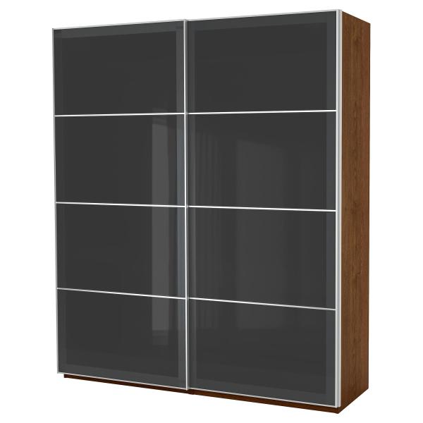 Elegant Wooden Cream Black Glass Wardrobe With Mirror Bedroom