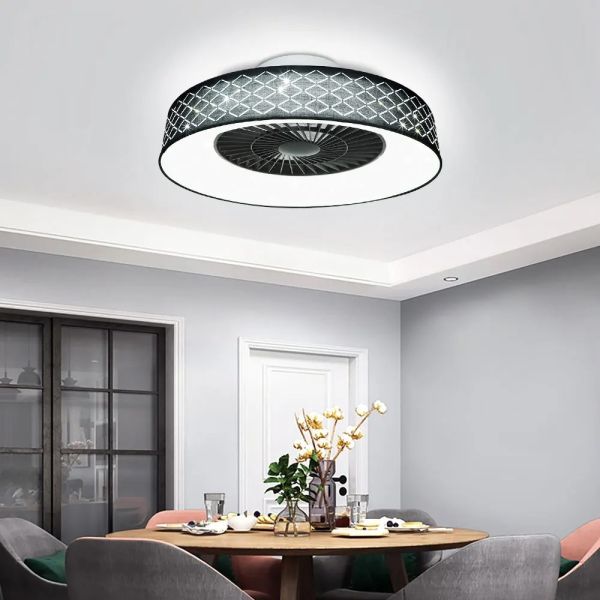 Kitchen Bedroom Living Room Timing Invisible Blades 57cm Dimmable fabric LED Ceiling Fan with Light(WH-CLL-72) ﻿