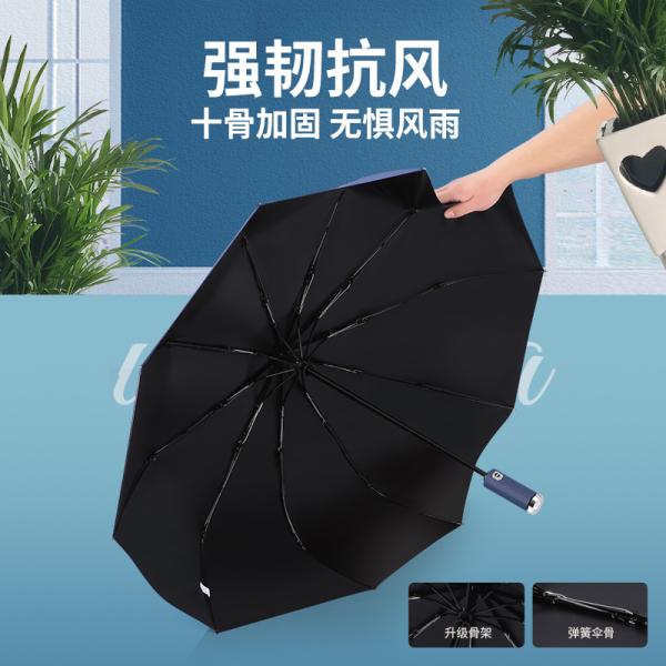 Custom Logo Printed LED Flashlight Umbrella Double Ribs and Anti-UV Windproof Design