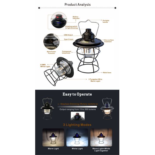 Cross-border New European and American Retro Camping Camping Lamp LED Hand-held Lantern Outdoor Atmosphere Emergency Tent Lamp