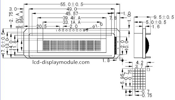 Character LCD 8 * 1 Transflective LCD Display FSTN Positive 3.3V Driving Voltage