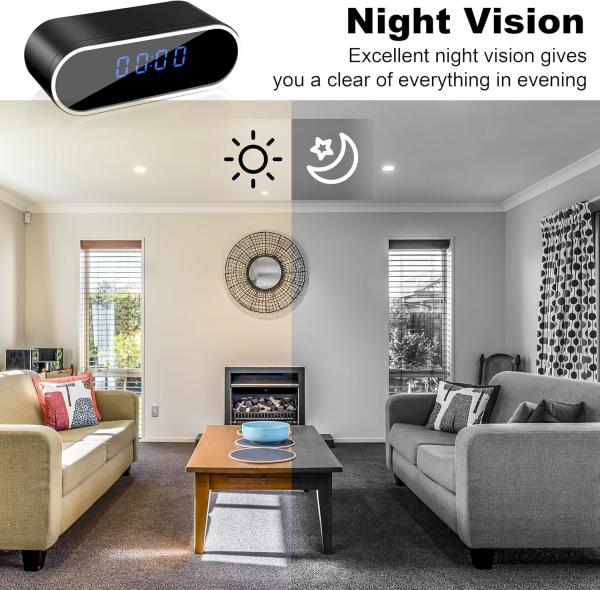 Black Alarm Clock Hidden Camera 1080P HD Wifi Spy Camera With Night Vision