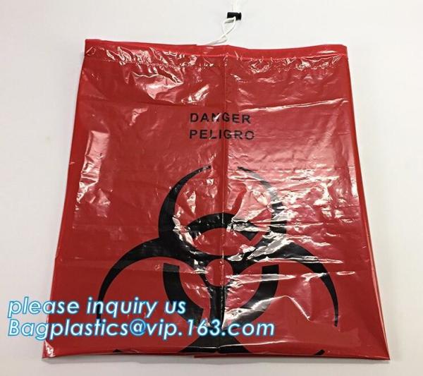 Disposable biohazard infectious plastic drawstring medical waste bag, Promotional mini biohazard drawstring packaging ba