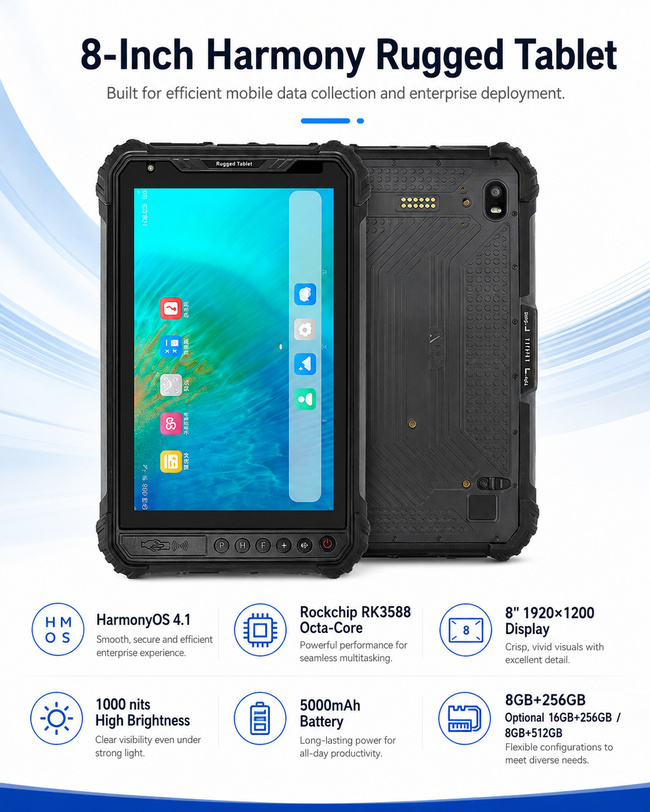 Rugged Touchscreen Tablet 8 Inch for Equipment Inspection Control and Maintenance Logs