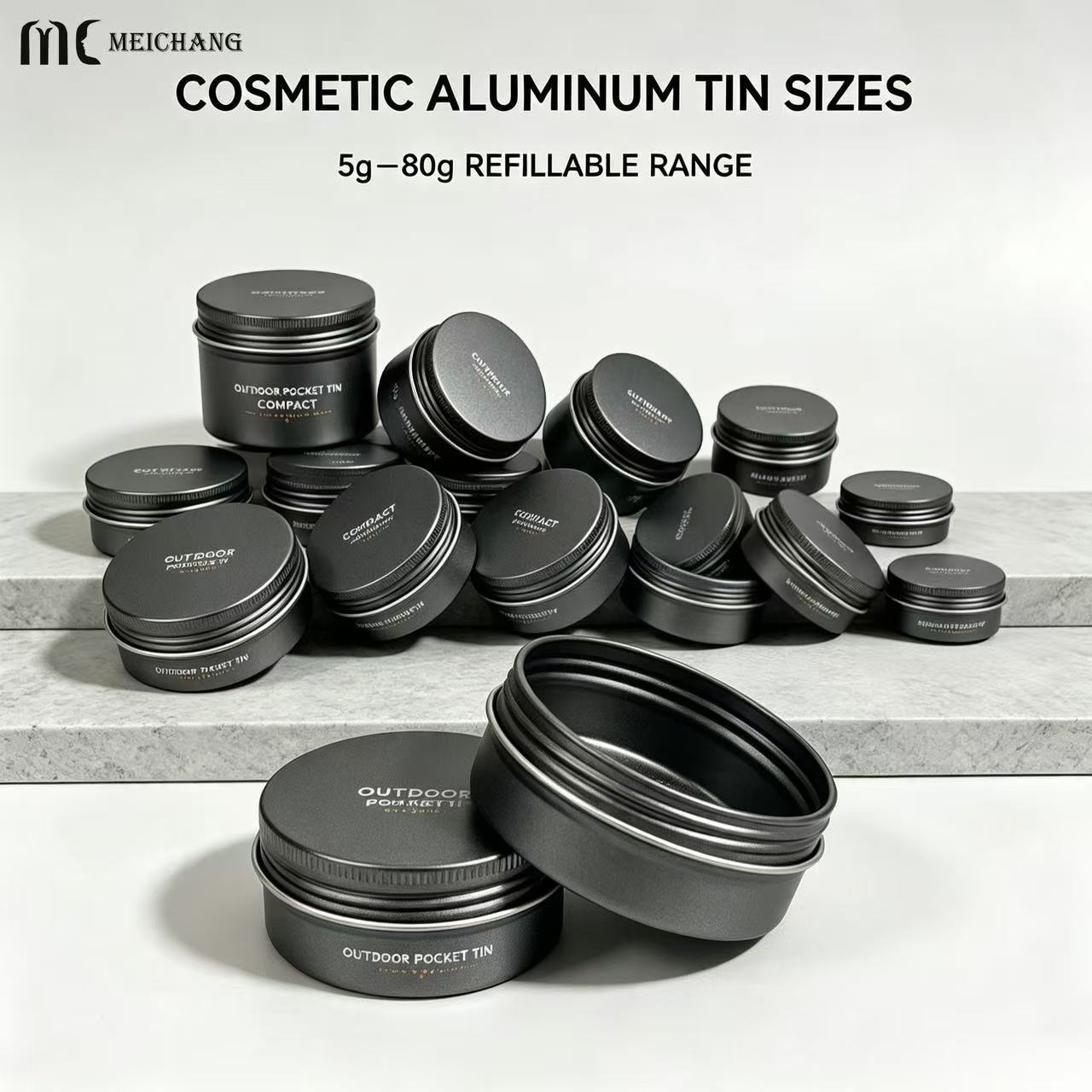 5g, 10g, 15g, 20g, 30g, 50g, 60g and 80g Refillable Anodized Aluminum Tins with Screw Top for Solid Perfume, Lip Balm & Herbal Salve(MC-808)