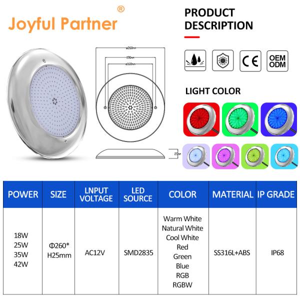 LED PAR56 Pool Light 18W 35W IP68 Waterproof AC12V Stainless Steel For Outdoor Pools