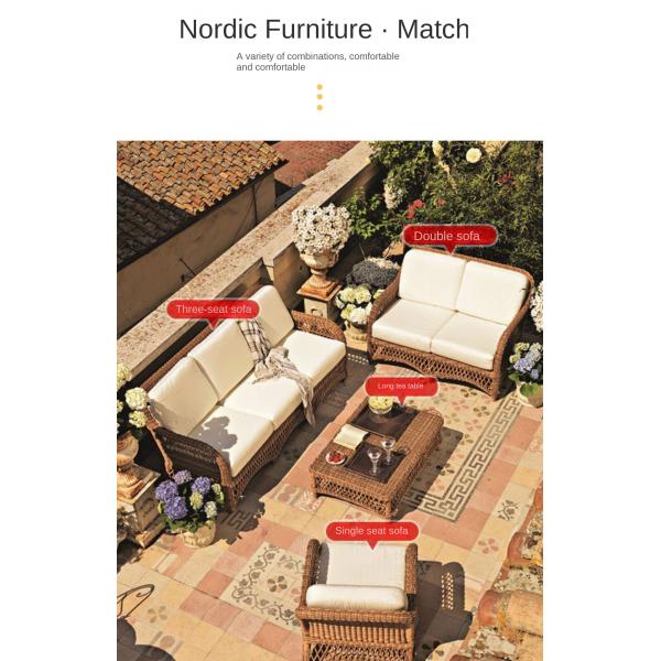 Nordic Patio Courtyard PE Rattan Aluminum Sofa And Table Set With Waterproof Polyester Fabric