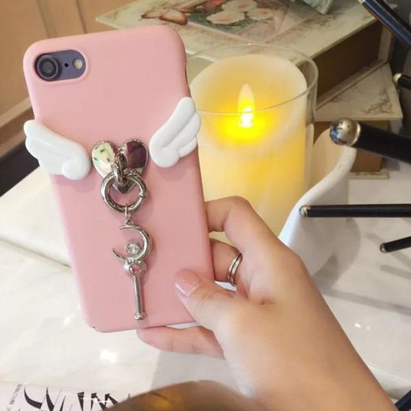 Soft TPU 3D Angel Wings Love Metal Buckle the Key Strap Back Cover Cell Phone Case For iPhone 7 6s Plus