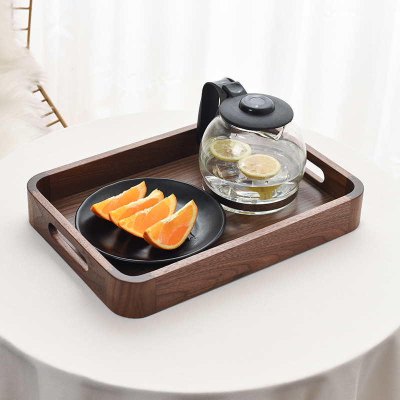 Solid Wood Rectangular Tray Tea Storage Basket for Hotel Household Use Food Organizer and Decorative Serving Tray