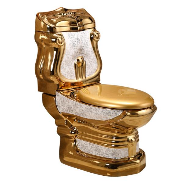 Flushing Button Type Upper-pressing Two-end Gold Color One Pieces Toilet for Bathroom