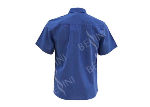 Men's 65%Polyester 35%Cotton Poplin Work Shirt Short Sleeve Blue