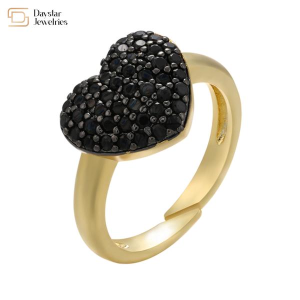 18k Gold Plated Heart Diamond Rings Opening Adjustable Colorful Zircon