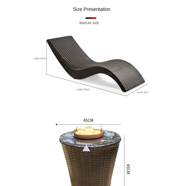Eco Friendly Beach Swimming Pool PE Rattan S Shaped Lying Bed Lounge Leisure Chair Table