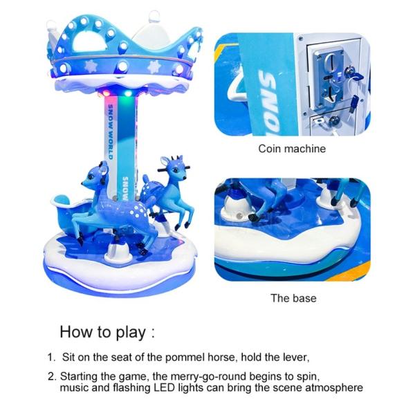 Snow World Go Round Carousel Amusement Park Kids Horse Swing Ride For Three People