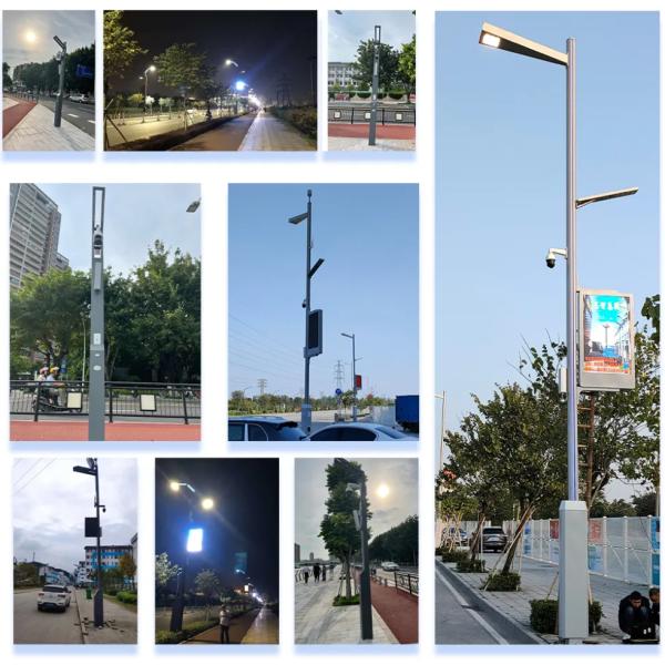 sidewalk road Outdoor Smart City LED Street Light Poles with Pole Camera