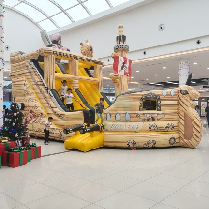 Pirate Ship Inflatable Playground with Double Lane Slide and Bounce Area for Indoor Entertainment Centers