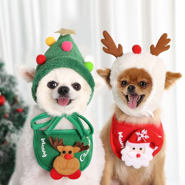 Chapéu de Cão de Natal Acessórios de Animais de estimação Bonitos Chapéu de Árvore Toalha Slip Bib Para Teddy Fadou