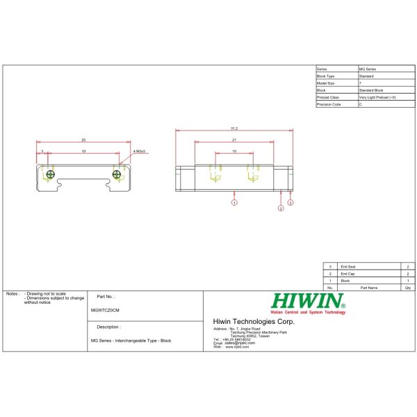 7mm Size Machine Tool Guideways HIWIN MGW7C Easy Installation