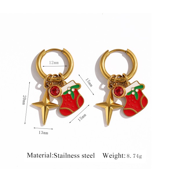 Stainless Steel 18K Gold Plated Christmas Series Design Hoop Earring Cute Santa Claus Christmas Tree Charms Jewelry Earrings