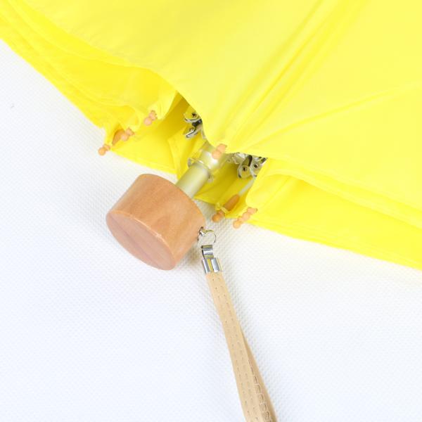 Wooden Handle Three Fold Umbrella Yellow Aluminum Shaft Lightweight Durable