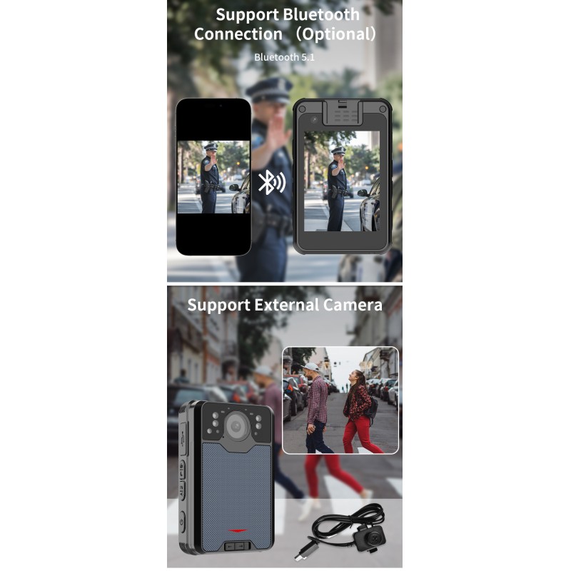 Wearable 4G Body Worn Camera HD 2K Video 2.8'' Touch Screen IP68 Waterproof Security Camera with Wifi Connection GPS BT