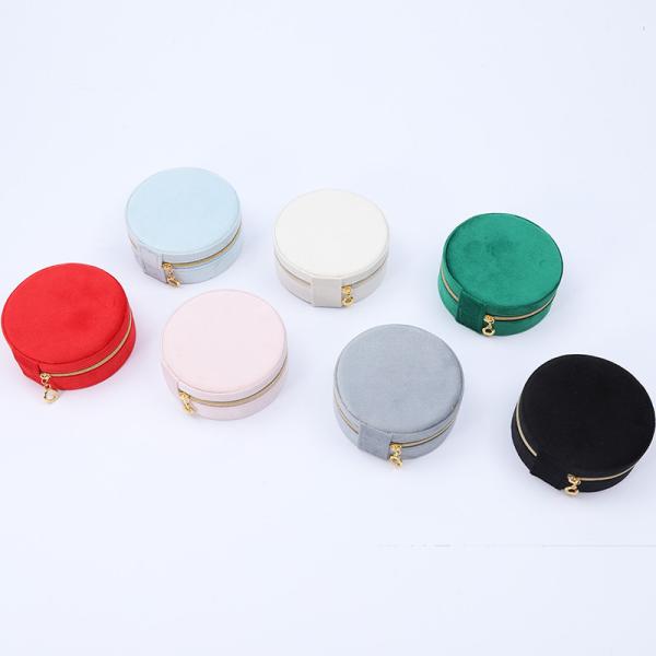Round Shaped Soft Velvet Jewelry Storage Box Organizer Zipper Bag For Travel