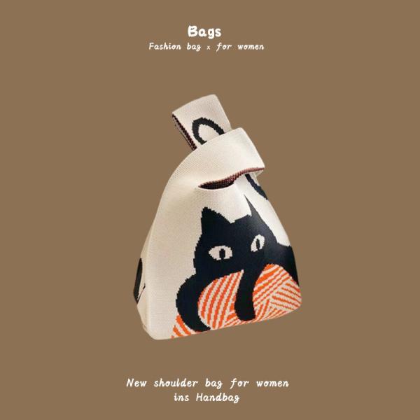 THE NEW INTERNET CELEBRITY HANDBAG KNITTING HAND KNITTING WOOL BUCKET BAG HAND CASUAL TOTE LUNCH BAG