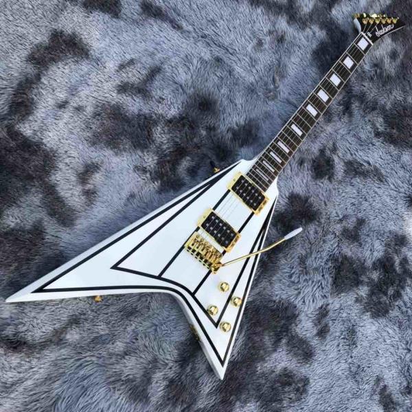 jackson custom guitar White color Golden hardwares Blocks inlay on rosewood fingerboard flying v electric guitar 6 strin