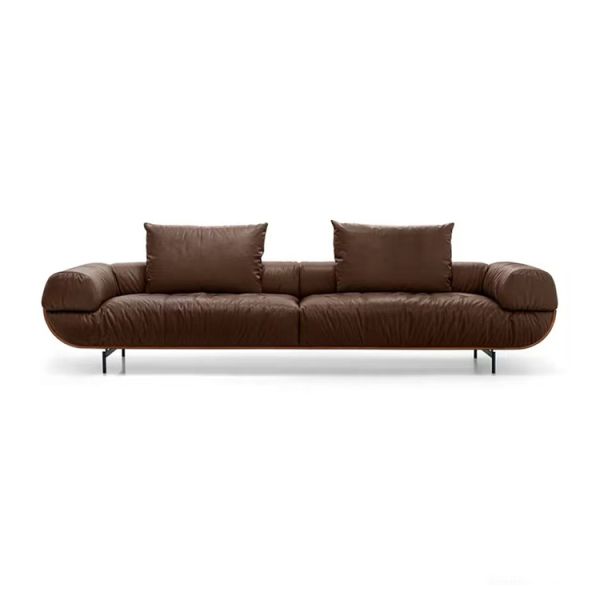 Luxury Designer Style Hotel Villa Living Room Leather Sofa Modern Italy Wood Frame Brown 3 Seat Sofa Furniture