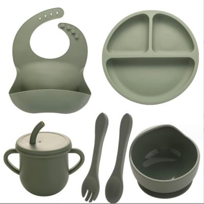 None Design Style Silicone Feeding Set Full Dinner Plate Bowl Cup Spoon Fork Spork for Infants