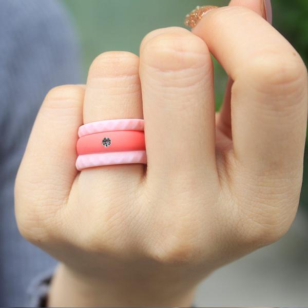 Wedding Silicone Rings Breathable 5.7mm with Cubic Zirconia Inlay Multi Colors