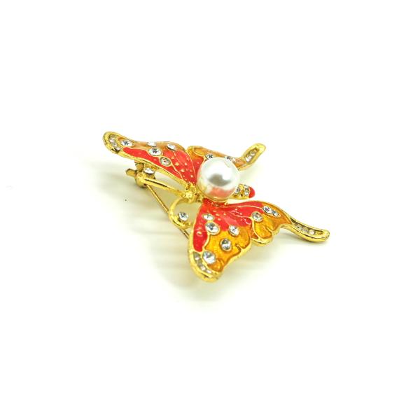 Red Butterfly Fashion Brooch Pin Inlaid Diamond For Clothing ODM