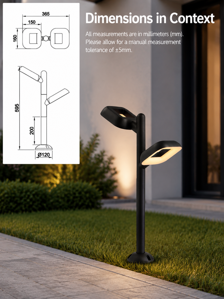 24W Dual Head LED Garden Lights 3000K Aluminum Housing LED Landscape Bollard Light