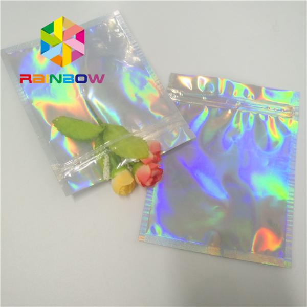 Custom Printing Plastic Cosmetic Bags Three Side Seal Hologram Laser Wateproof Pouch