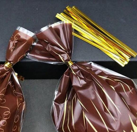 Оптовая продажа 6-15 см Золотые и серебряные кабельные галстуки, хлебные пищевые подарки цветные кабельные галстуки, уплотнительные веревки с крутящимися галстуками