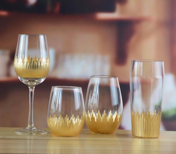 450ml Gold Cutted Honeycomb Stemless Crystal Wine Glass