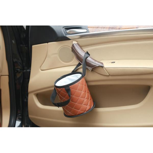 Mini Brown Leather Waste Bin , Car Garbage Bin Custom Logo 15 * 15 * 17CM