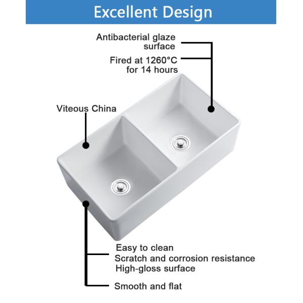 33 x 22 33 L x падение шара кухонной раковины сельского дома 20 w двойное в большой белизне