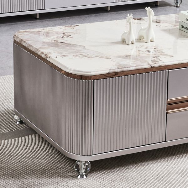 Modern Luxury Wooden Living Room Center Coffee Table Home Furniture Large Storage Marble Slate TV Stand and Coffee Table Set