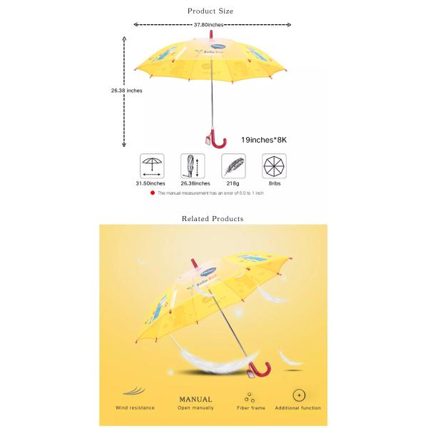 Semi Automatic Custom Color Decoration Kids Rain Umbrellas With Plastic Hook Handle