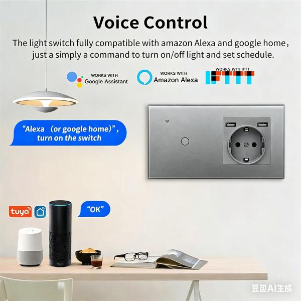 Smart Switch and Socket with Phosphor Bronze Contacts USB Type C Output 5V 2100mA and Voice Control