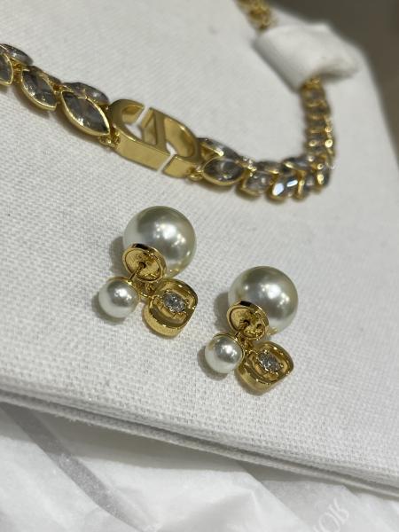 Rhinestone Pearl Double Ball Earrings Luxurious Customizable Anti Allergy