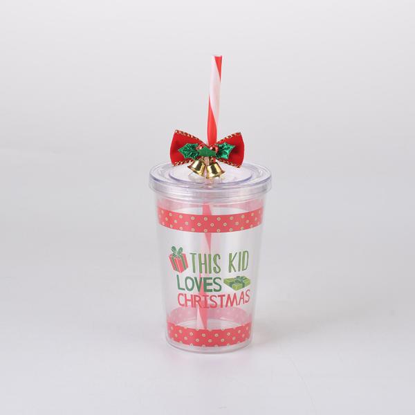 10oz Double-layer Plastic BPA FREE Straw Drinking Water Cup with Cute Design Style